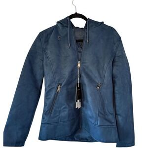 NWT Ferrari F Collections Made in Italy Blue Leather/Suede Jacket Woman's Medium